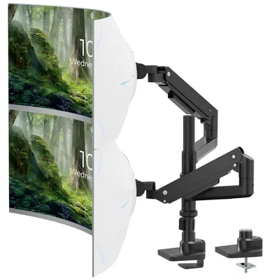 Immagine prodotto di TRANKIELO® - Braccio monitor robusto per 2 monitor da 17-49 pollici - Fino a 20 kg per braccio - Alluminio nero