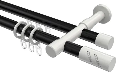 Produktbild von Interdeco Rundrohr-Innenlaufstange / Gardinenstange (Kombination) Schwarz / Weiß, Typ Prestige Zoena (Glitzerzylinder), 20 mm Ø 2-läufig, 320 cm