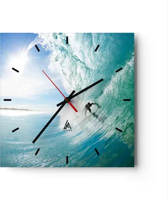 Produktbild von Wanduhr - Quadrat - Glasuhr - Abenteuer surfer welle ozean - 30x30cm - Schleichendes Uhrwerk - Lautlos - zum Aufhängen bereit - Dekoration Modern - Wanddekoration aus Glas - C3AC30x30-2541