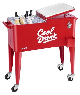 Immagine prodotto di VEVOR carrello refrigerante carrello per bevande 75,71 L fino a 50 bottiglie/110 lattine, carrello laterale per feste in terrazza con 4 ruote piroettanti (2 con freno) e cassetta di raccolta per coperchi e apribottiglie, refrigeratore per bevande