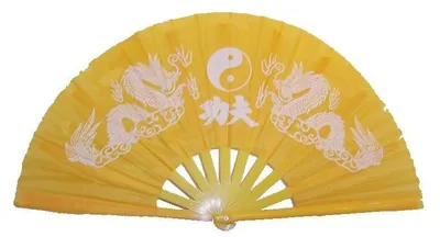 Produktbild von 006 Tai Chi- Kung Fu Asia- Wand- Deko-Fächer Pvc gelb 2 Drachen Ying Yang
