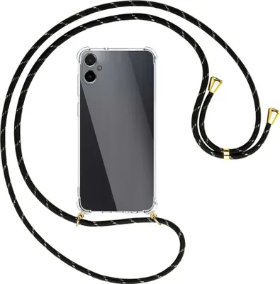 Produktbild von Handykette Backcover-Schutzhülle mit Band (Metall goldfarben) für Samsung Galaxy A05 (SM-A055) - schwarz/gold