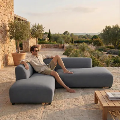 Produktbild von Outdoor-Sofa CALABRIA gepolstert, Dunkelgrau – mit gemütlicher Polsterung für Ihre Gartenlounge aus wetterfestem Stoff und robustem Aluminium für Terrasse oder Balkon