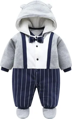 Produktbild von Baby Overall mit Kapuze Footies Strampler Winter Schneeanzüge Onesies Cartoon Overall (Grau, 66CM)