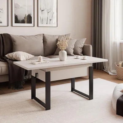 Image de Idohome - Table basse extensible TIVOR 120-157 cm avec piètement métallique moderne, couleur : cachemire, piètement : noir