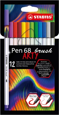 Produktbild von STABILO Pen 68 brush ARTY, 12 Farben, Gemischte Farben, Pinselspitze, Faser, Gemischte Farben, Hexagonal