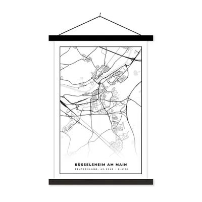 Produktbild von MuchoWow® Textilposter Karte - Rüsselsheim am Main - Stadtplan 60x90 cm mit schwarzem Rahmen - Poster Wohnzimmer
