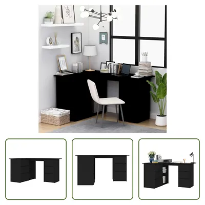 Produktbild von The Living Store Eckschreibtisch Schwarz 145x100x76 cm Holzwerkstoff