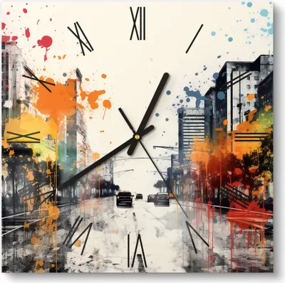 Produktbild von DEQORI Glasuhr 30x30 cm Römisch 'Urbane Farbwellen' Wanduhr Glas Uhr Design leise Küchenuhr