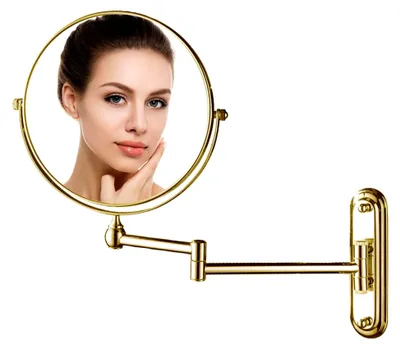 Produktbild von Wandmontierter Kosmetikspiegel in Gold mit 10-facher Vergrößerung, Durchmesser 20 cm