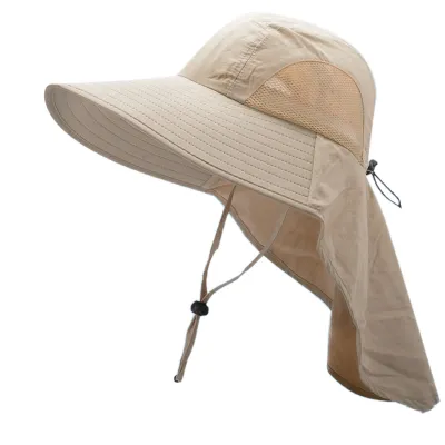 Produktbild von Uni-Sonnenhut mit Nackenschutz, atmungsaktivem, luftdichtem Netzgewebe, festem Riemen, UV-Schutz, faltbar, atmungsaktiv, ideal für Gartenarbeit, Angeln und Outdoor-Aktivitäten.