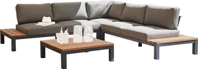 Produktbild von Sonnenpartner 4-teilige Lounge-Sitzgruppe Equila Aluminium/Teakholz mit Kissen anthrazit Loungegrupp
