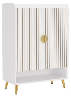 Image de Meuble à chaussures - Étagère à chaussures à 7 étages avec portes - Étagères réglables - Meuble à chaussures en bois pour le couloir et le salon - Blanc