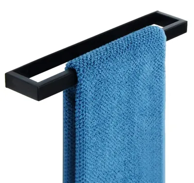 Image de Porte-serviettes sans perçage, noir ; barre porte-serviettes sans perçage, autocollante ou à percer ; fixation murale en acier inoxydable ; porte-serviettes pour salle de bains et cuisine, 30 cm