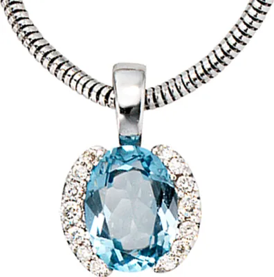 Produktbild von JOBO Anhänger 585 Gold Weißgold 14 Diamanten Brillanten 0,09ct. 1 Blautopas