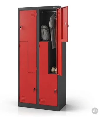 Produktbild von Jan Nowak Umkleideschrank Z02 Spind mit 4 Abteilen Kleiderspind Metallschrank Flügeltür Lüftungsschlitzen Pulverbeschichtung 185 cm x 80 cm x 45 cm Anthrazit Rot
