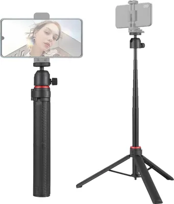 Produktbild von 147 cm/57,87 Zoll Multifunktions-Selfie-Stick-Desktop-Stativ, 6 Abschnitte, 2 kg/4,40 lbs Tragfaehigkeit, 360¡ã drehbar mit 1/4-Zoll-Gewindeschraube fuer Live/Vlog/Video/Konferenz