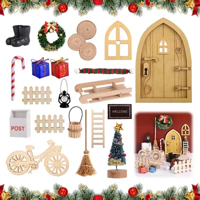 Productafbeelding van Kabouterdeur set - 23 stuks - Miniatuur kabouterhuis - Kerstkabouter