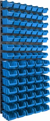 Image de Panneau à outils mural 57,6 x 117 cm avec 84 pcs. Boîtes suspendues Boîtes bleues Système de stockage