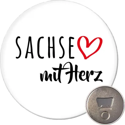 Produktbild von Huuraa Magnet Sachse mit Herz 59mm Kühlschrankmagnet rund Flaschenöffner Geschenkidee