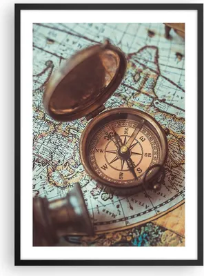 Produktbild von Gerahmtes Poster - Schwarzer Rahmen - Kompass Vintage Karte - 50x70 cm - Wand Bild - Wanddeko - Wandbilder - Kunstposter - Wandposter - Bilderrahmen - Bilder - Kunstdruck - Wandbild - P2BPA50x70-4302