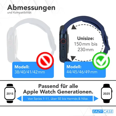 Produktbild von EAZY CASE Apple Watch Armband Silicon 44mm/45mm/49mm verstellbares Ersatzarmband, iWatch Serie, Sportarmband in Blau