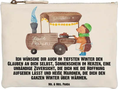 Produktbild von Mr. & Mrs. Panda kosmetiktäschchen Igel Maronen Grösse XL Große - Weiß - Geschenk, Schlampermäppchen, Kulturtasche, Weihnachten, Weihnachtsmarkt, Kosmetiktasche, Duft