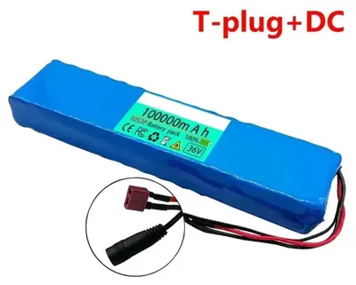 Immagine prodotto di Batteria per scooter elettrico - Pacco batterie agli ioni di litio 10S3P 18650 - Tensione: 36V - Capacità: 100Ah (100000mAh) - Potenza fino a 1000W - Dimensioni: 290x68x40mm - Connettore DC a spina T