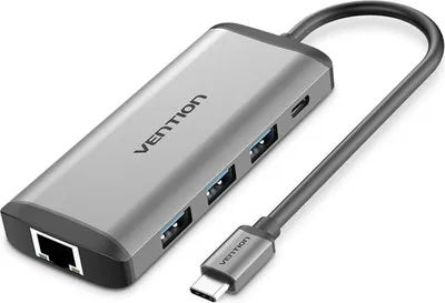 Produktbild von Vention CNDHB, Kabelgebunden, USB 3.2 Gen 1 (3.1 Gen 1) Type-C, 87 W, 10,100,1000 Mbit/s, Silber, MicroSD (TransFlash), MicroSDHC, MicroSDXC, SD, SDHC, SDXC