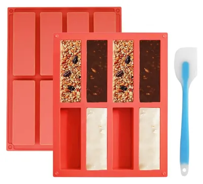 Immagine prodotto di Stampi in silicone per dolci, set da 2 pezzi, profondi, con 8 cavità, antiaderenti, ideali per brownies, barrette di cereali, budini e dolci al cioccolato