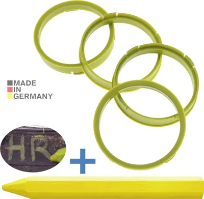 Produktbild von 4X Zentrierringe 73,1 x 66,1 mm Gelb Felgen Ringe + 1x Reifen Kreide Fett Stift