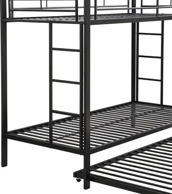 Immagine prodotto di letto a castello okwish letto a castello 90x200cm con letto estraibile 90x190cm e rete a doghe, letto a soppalco con protezione anticaduta (tre letti in metallo), struttura in ferro letto letto per bambini struttura letto con rete a doghe, nero