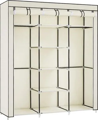 Produktbild von Famanu Kleiderschrank XXL - Faltbarer Schrank mit 2 Kleiderstangen, Beige