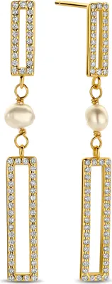 Produktbild von New Bling - 9NB-PRL11C - silberne Ohrring-Anhänger mit Perlen und Zirkoniasteinen - 925 Sterling Silber