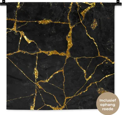 Produktbild von MuchoWow® Wandteppich Wandbehang Marmor - Gold - Schwarz - Marmoroptik - Glitter 60x60 cm Tapisserie Dekoration Wandtuch - Dekorationen - Wand Decke