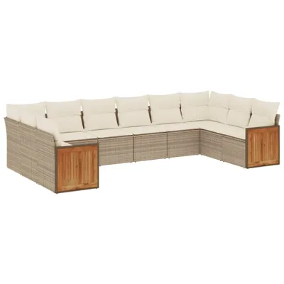 Produktbild von vidaXL 10-tlg. Garten-Sofagarnitur mit Kissen Beige Poly Rattan