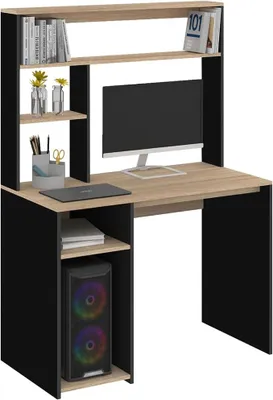 Imagen del producto de - Escritorio con estanterías de almacenamiento, color  y aspecto de madera de haya