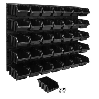 Produktbild von Lagersystem Wandregal 1152 x 780 mm | 35 stck. Box | Stapelboxen Schüttenregal Sichtlagerkästen | Extra Starke Wandplatten | Regal Erweiterbar | Werkstattregal Lagerregal Werkstattwandregal Steckregal