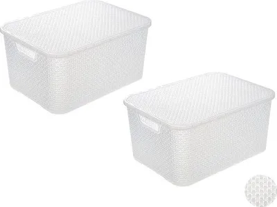 Productafbeelding van Famanu opbergboxen in rattan-look - set van 2, transparant, maat L