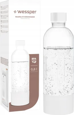 A product shot of a Wessper S1 SodaMaker bottle and its packaging.