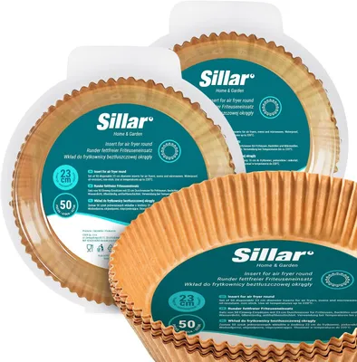 Zdjęcie produktu dla Sillar 100 sztuk okrągłego papieru do pieczenia 23 cm do frytkownicy na gorące powietrze – papier do frytkownicy Airfryer, nieprzywierający, odporny na olej, pergaminowy