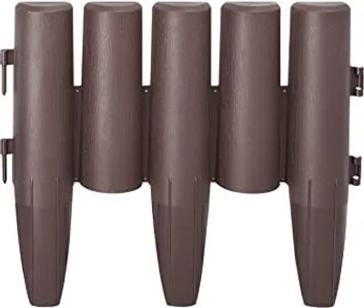 A brown plastic garden edging product with a wood-like texture, shown against a white background.