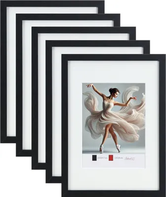 Produktbild von Set Holzbilderrahmen mit Passepartout Elegantes Design Foto Rahmen Collage Wanddeko HR-5 Poster - Farbe: 5xSchwarz | Format: 10x15