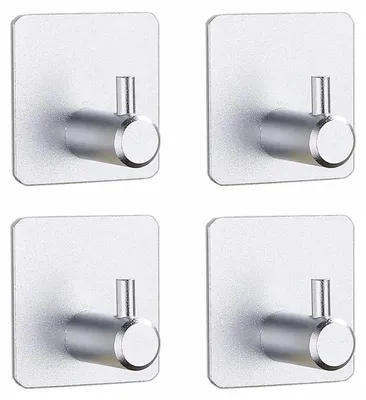 Produktbild von Selbstklebende Haken, 4 Stück, Handtuchhaken, 3M-Kleiderhaken, für Handtuchhalter ohne Bohren, Wandhaken, Küchenhaken, schwarze Handtuchhalter, Saugnapfhaken (silber)