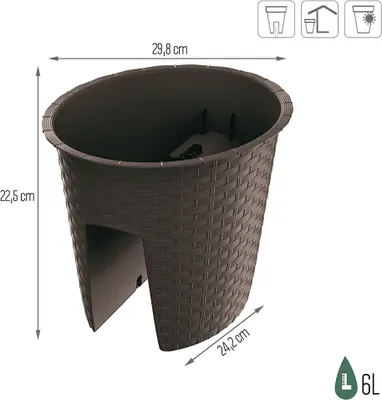 Obrázek produktu pro Květináč RATOLLA Railing Oval 300, hnědý, na zábradlí