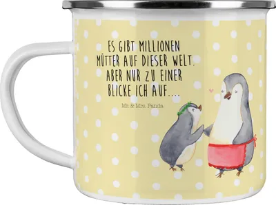 Produktbild von Mr. & Mrs. Panda Teetasse Pinguin mit Kind - Gelb Pastell - Geschenk, Mom, Tasse Emaille, Mama, Mutter, Muttertag, Teebecher, Outdoor, Familie, Vorbild, Haferl