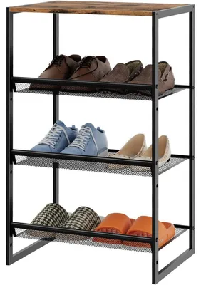 Productafbeelding van Schoenenrek, 4 niveaus, metalen frame, vintagebruin, 42x30x71 cm