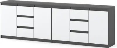 Zdjęcie produktu dla Komoda 240Cm Do Pokoju Szafka 6 Szuflad 240Cm Loft Szary Biały Mat Salon