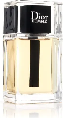 A close-up studio shot of a Dior Homme fragrance bottle.