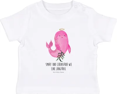 Produktbild von Mr. & Mrs. Panda Babyshirt Sternzeichen Jungfrau 6. - 12. Monat - Weiß - Geschenk,  T-Shirt, Baby Kurzarmshirt, Geburtstag September, Kinder Oberteil, Jungfer